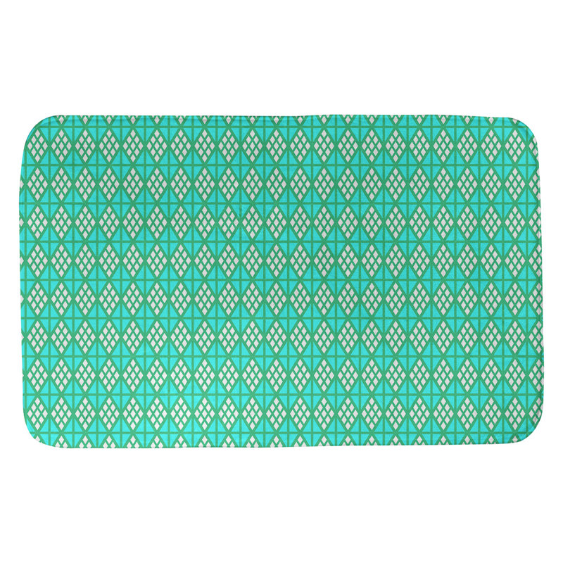 Tapis pour salle de bain diamants Leffel, l 21 po x L 34 po, Vert / Sarcelle