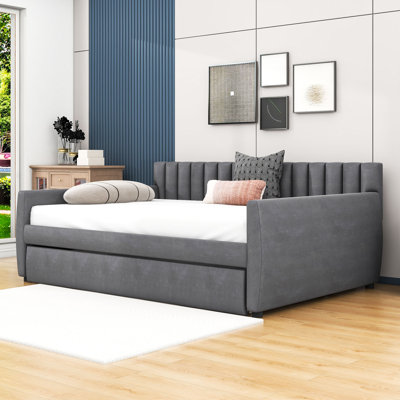 Balpreet Full Size Upholstered Daybed with Trundle and Wood Slats Support