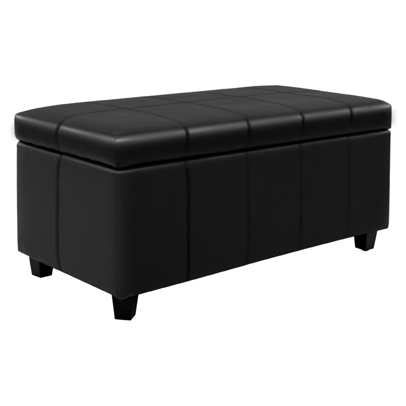 Banc de rangement avec couvercle en similicuir Damara, Similicuir noir