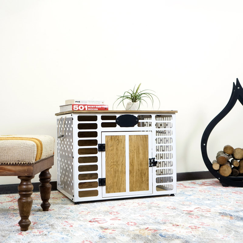 Ellsinore Pet Cage Dog House, 90cm H x 72cm W x 68cm D, White/Brown