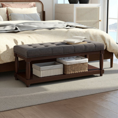 Banc capitonné de 44 po avec tablette de rangement et banc rembourré en lin pour le vestibule de la chambre à coucher