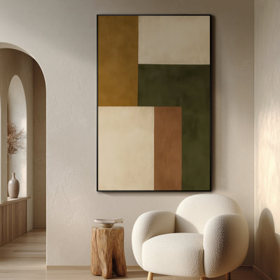 Extra Large Wall Art Fabric Print - Geometric Abstract Art Earthy Toned Geometric Pattern Contemporary Artwork Decor for Living Room or Bedroom - "Frame Assembly Required (Unfinished Frame)"