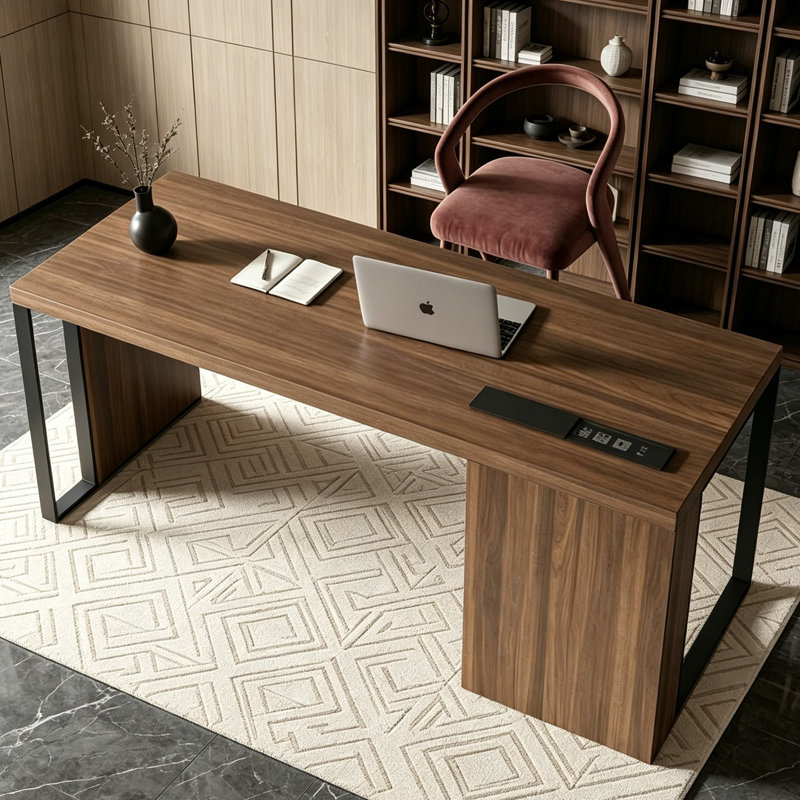 Bureau italien de luxe minimaliste italien, 29.92" H x 55.12" W x 23.62" D, Brown/Black