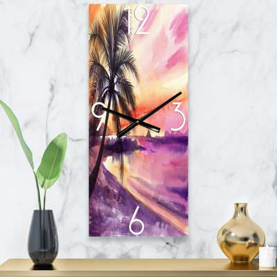 Rose et mauve Palm Beach Sunset - Horloge murale nautique et côtière