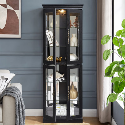 Élégante vitrine vitrée éclairée - Rangement à cadre en bois pour le salon, la cuisine et le garde-manger - Ampoule incluse - Idéal pour le vin, les jouets et les objets de collection