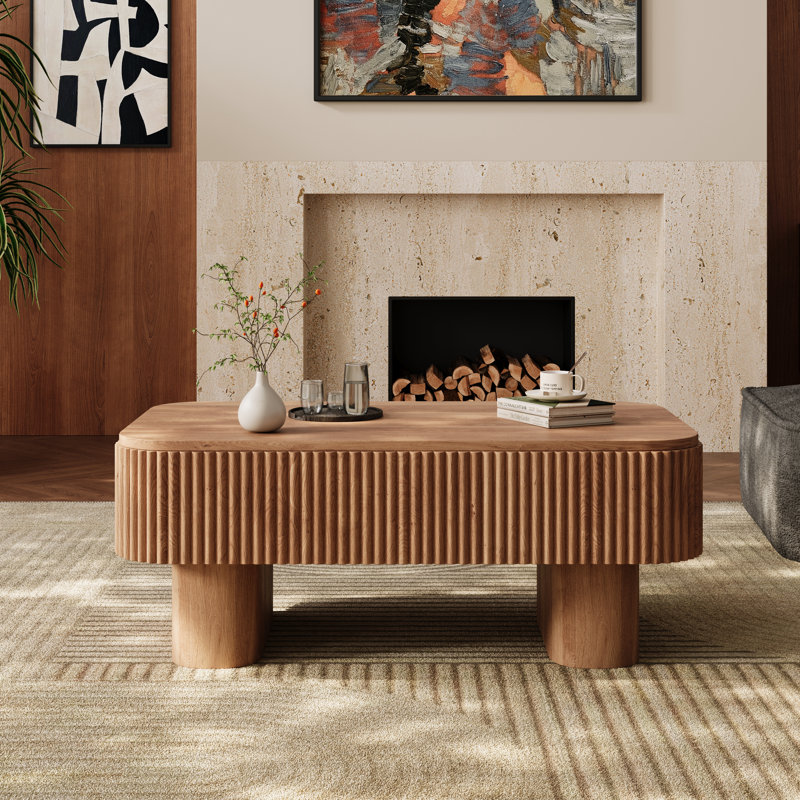 Table basse rectangulaire en bois massif 44 po avec rangement, Brun