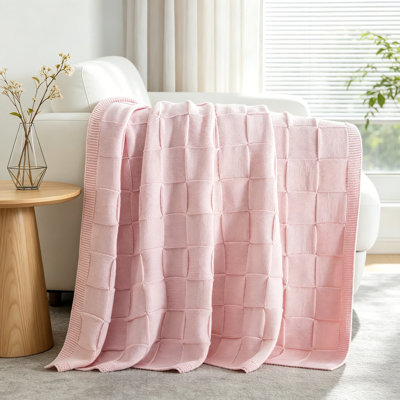 Knit Checkered Throw Blanket For Couch, Soft Fuzzy Decorative Knitted Blanket For Sofa Bed, Lightweight Cozy Warm Throws For Spring And Summer