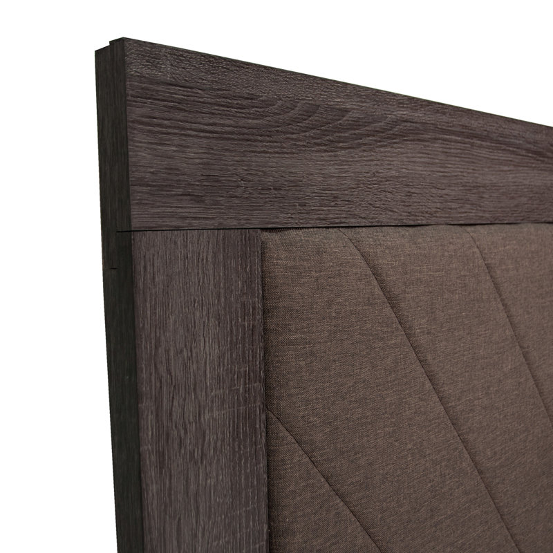 Grand lit en chêne gris foncé avec charme rustique, revêtement en tissu, lit à assemblage requis, nécessaire