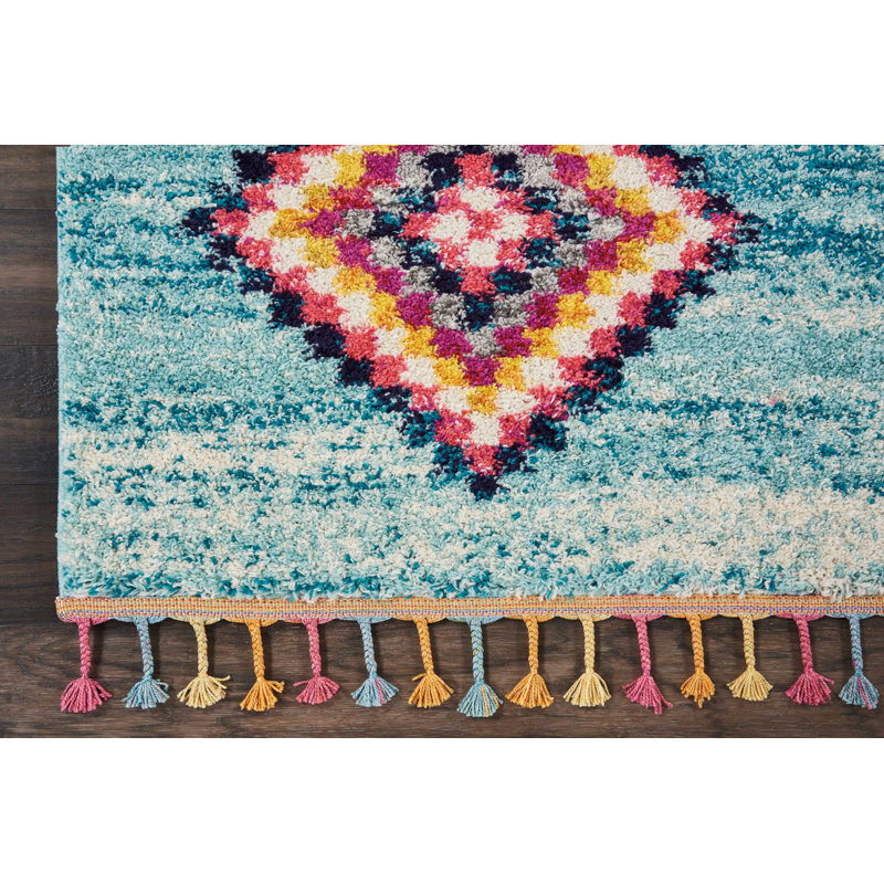 Raul Rug, Rectangle 2'2" x 4', Aqua/Ivory
