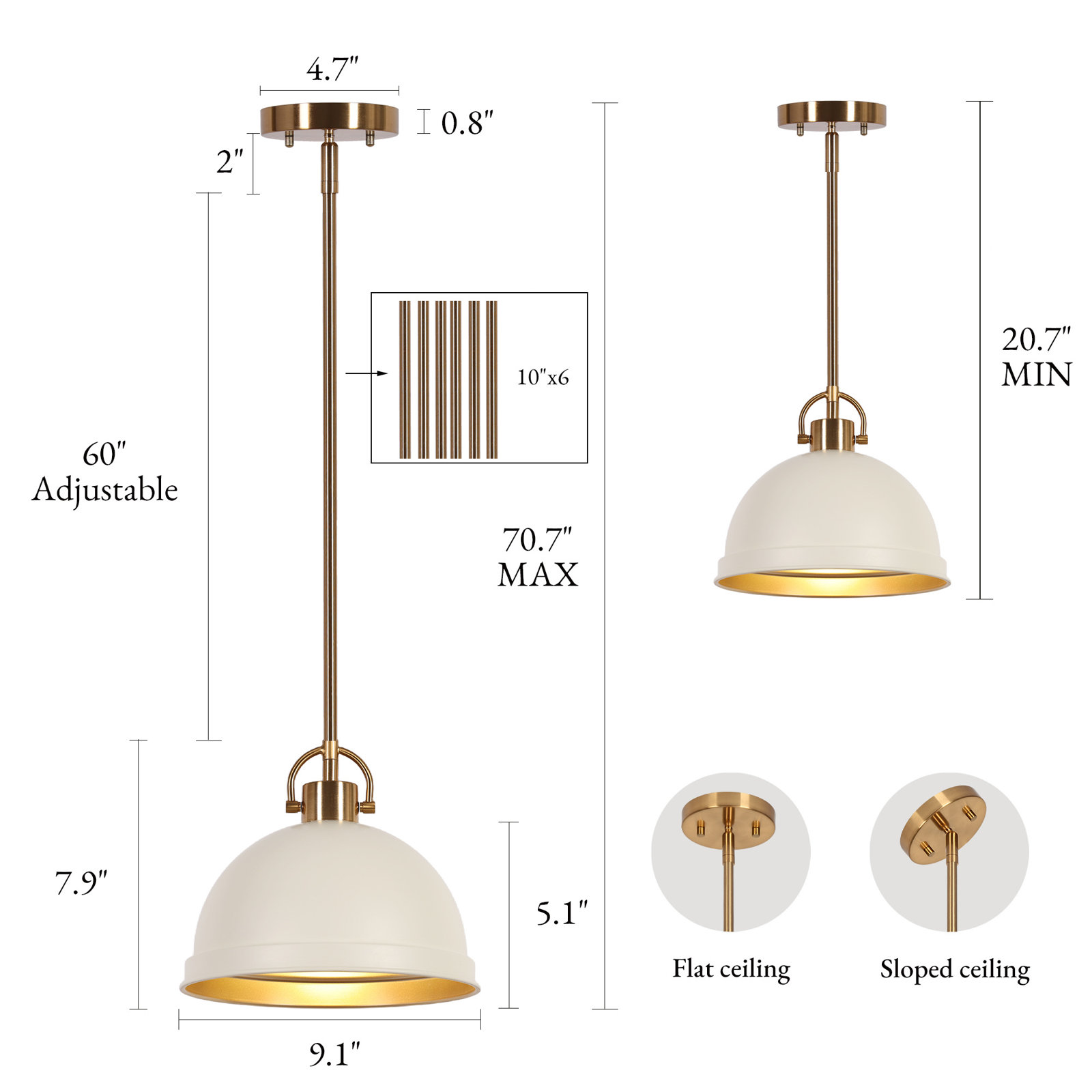 1- light Dimmable 9.1'' W Cone Single Pendant Light, White