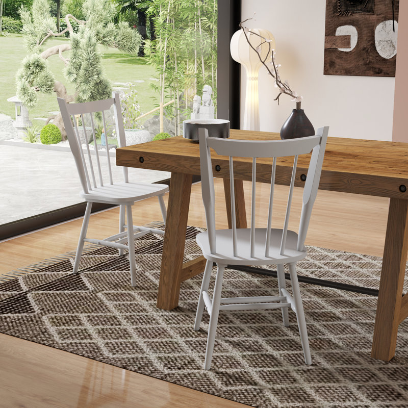 Mid-Century Solid Wood Windsor Chairs,Farmhouse Dining Chairs With Slat Back For Kitchen And Dining, White