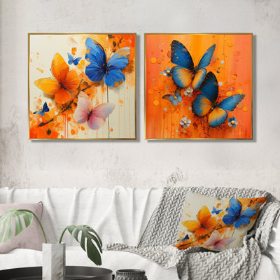 «Blue Blue Butterfly Wings Beauty I», art mural animal mural - art mural moderne pour le salon, 2 pièces