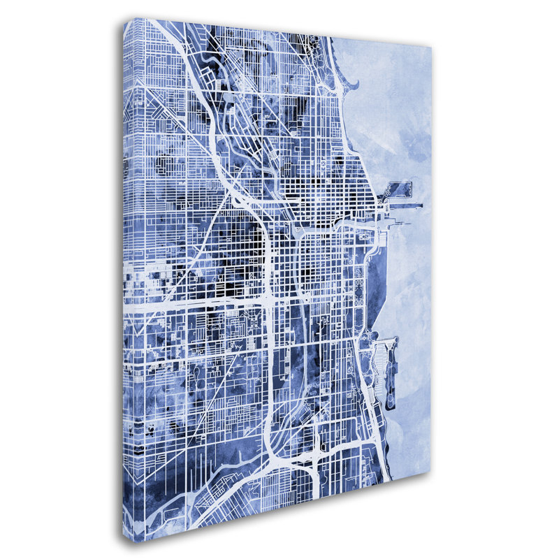 « chicago city street map », impression sur toile tendue, H 19 po x l 14 po x P 2 po