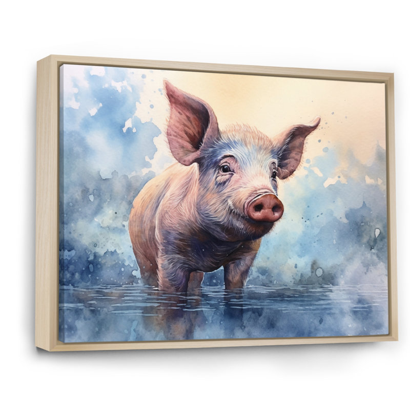 " Sweet Piglette ", 16" H x 32" W x 1" D, Natural Floater Framed
