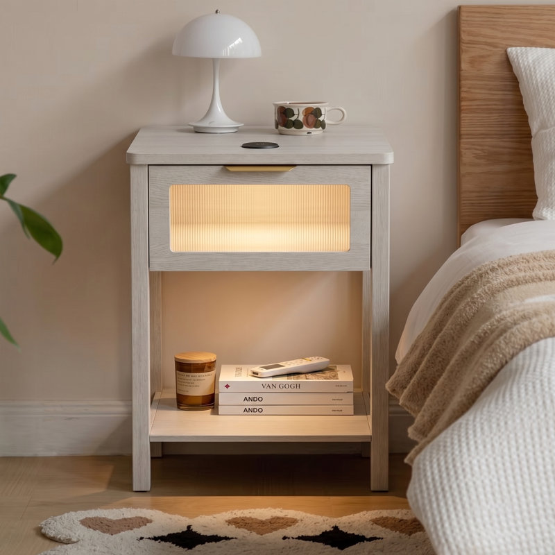 Grande table de chevet avec éclairage DEL 6 couleurs et station de recharge sans fil Qi2