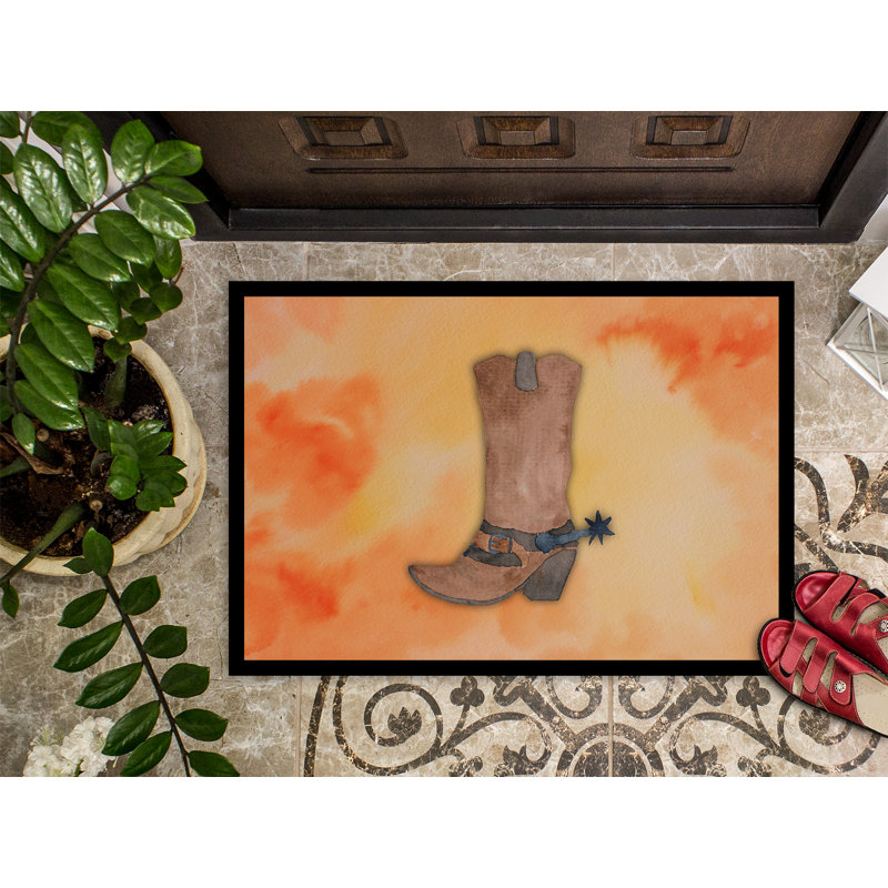 Tapis de porte d’extérieur anti-dérapant à amorçage aquarelle Deveraux, H 0,25 po x l 27 po x P 18 po
