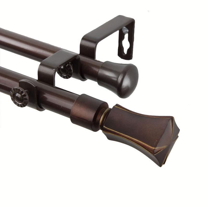 Ensemble de tringle à rideaux double et quincaillerie de coin pour fenêtre, L 28 po x l 48 po, Cacao