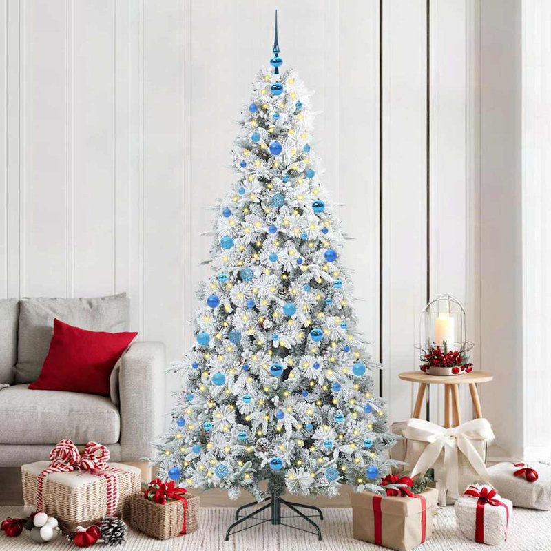 Artificial Hinged Christmas Tree Green PE and PVC, White/Blue, 6.89' H