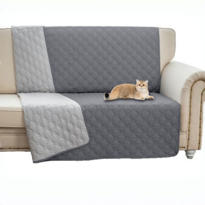 Gray Reversible Quilted Pet Sofa Cover, Waterproof Non-Slip Diamond Stitch Furniture Protector Mat, Washable Large Jacksten Cushion for Cats & Dogs, Stain Resistant Couch Slipcover for Living Room