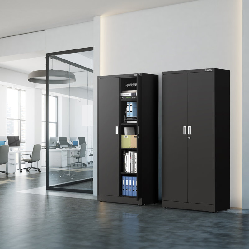 Black Lockable Office Cabinet with Adjustable Shelving