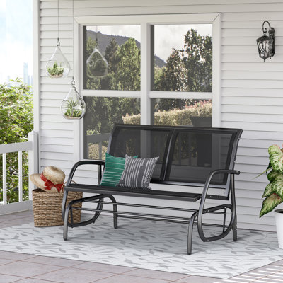 Outdoor Glider , 2 Patio Double Swing Rocking Bench. Powder Coated Steel Frame. Comfortable Sling Fabric. Water-, Quick-Drying, -. Backyard Garden Por
