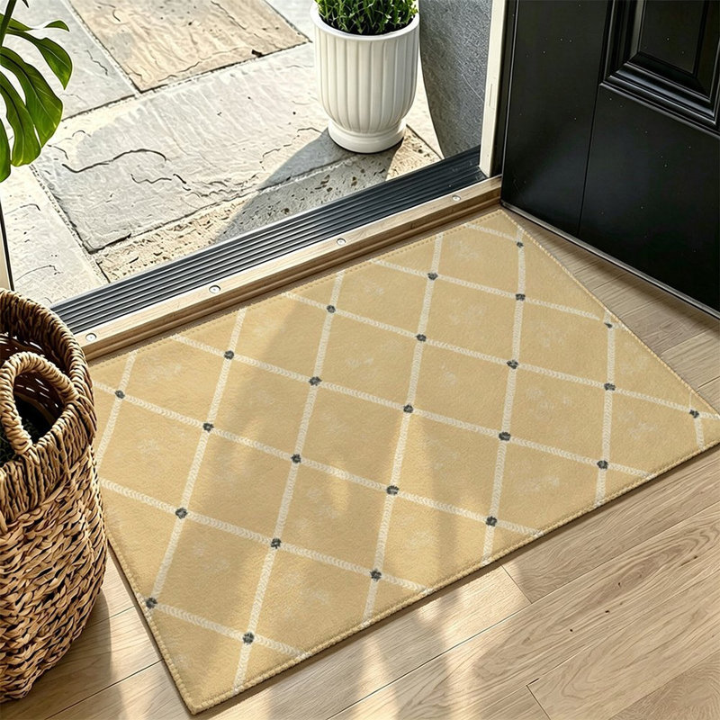 Warm Beige 47 x 31 in Diamond Dot Grid Minimalist Accent Rug