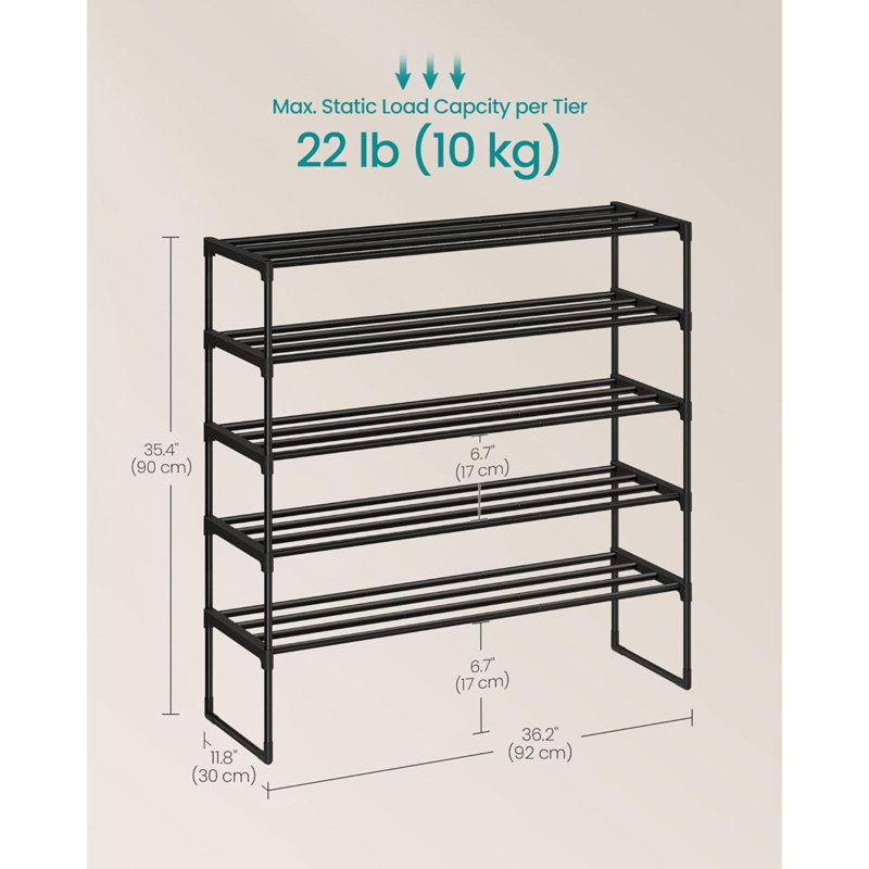 Range-chaussures, range-chaussures à 5 niveaux, tablette de rangement en métal, debout ou à l'envers, pour 20 à 25 paires, empilable, pour vestibule