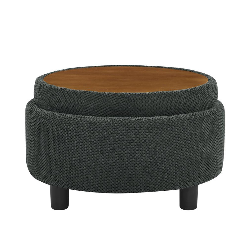 Round Cocktail Ottoman with Storage, Dark Gray
