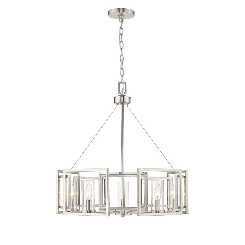 Newlin 5-Light Steel Dimmable Drum Chandelier , Pewter