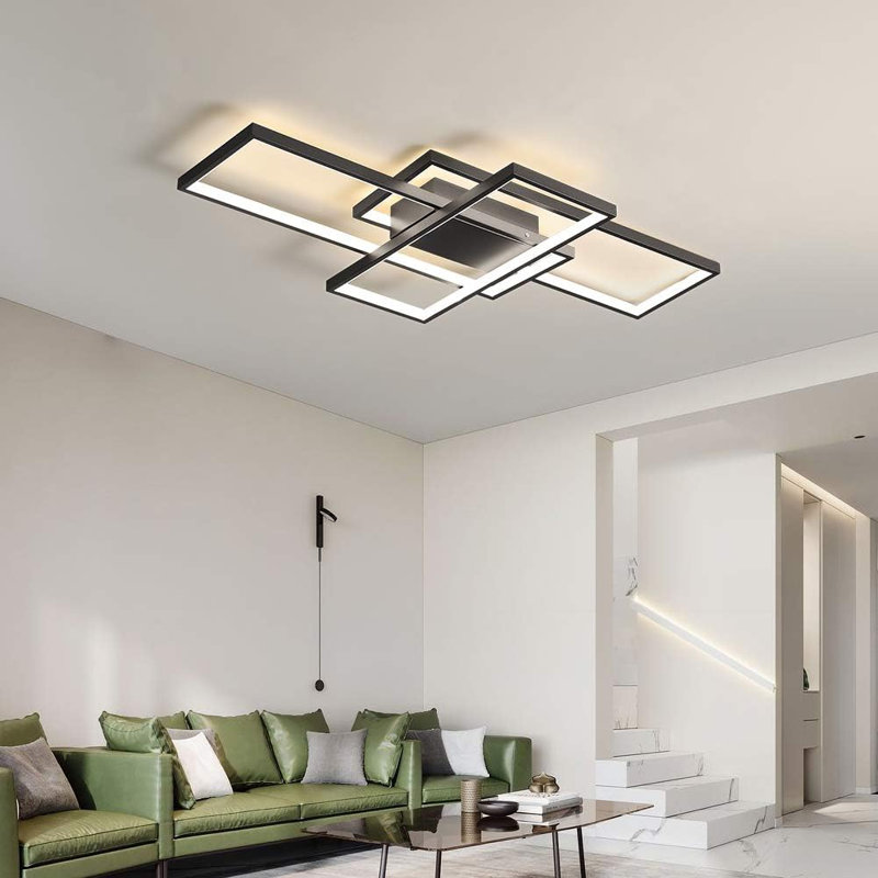 Dimmable Ceiling Light, 41.3In Flush Mount Ceiling Lamp Remote Control Modern Chandelier, 68W Square Acrylic Close To Ceiling Light Fixtures For Bedroom Living Room