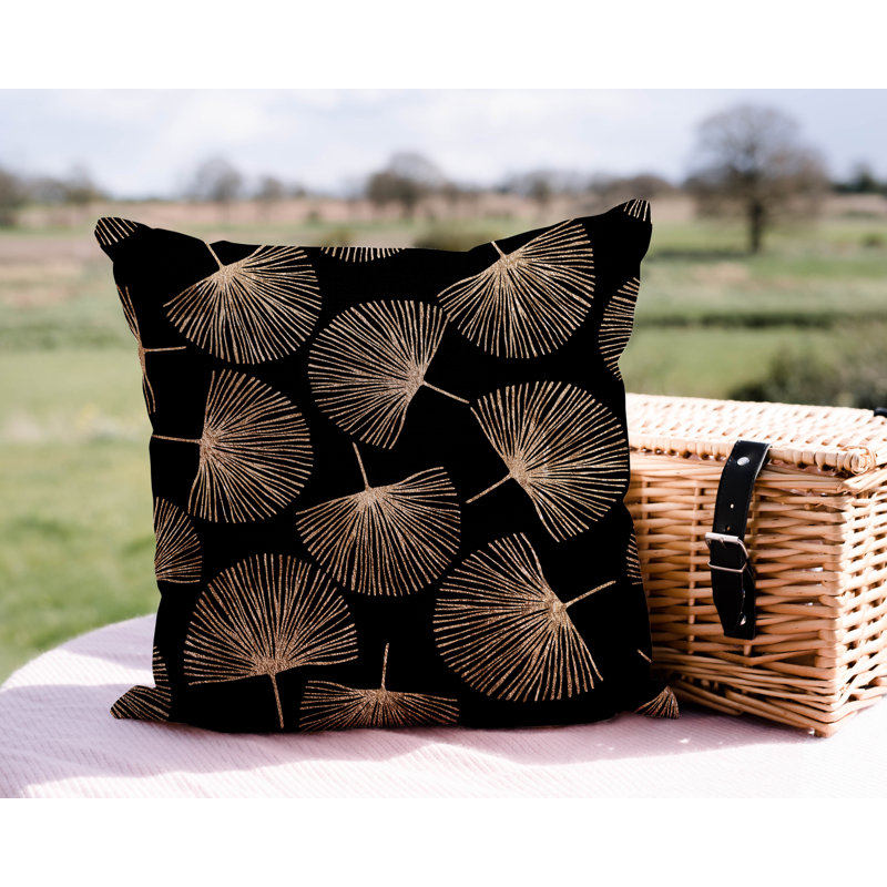Coussin intérieur / extérieur Joba Dandilion, Noir / or, L 15 po x H 15 po