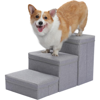 Escalier pour chat avec lit pour chat, marche pour chien 3 petits avec rangement, escalier pour animal pliable pour canapé et lit haut pouvant supporter jusqu'à 50 lb, gris clair