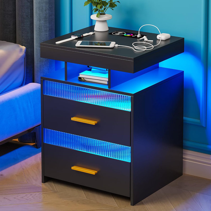 Gaelyn Sensor LED Nightstand with Ample Storage Space, Black