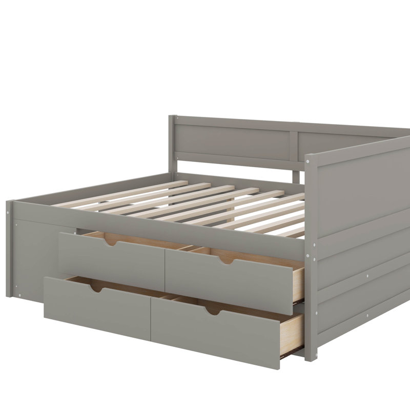 Daybed With Drawers And Shelves, Gray, Full