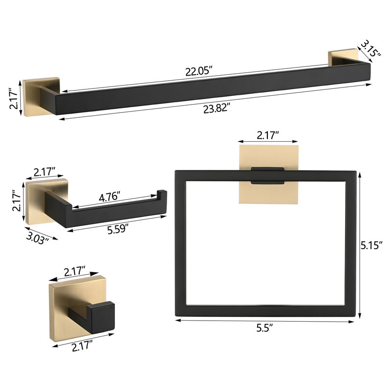 5 - Piece Bathroom Hardware Set, Matte Black/Gold