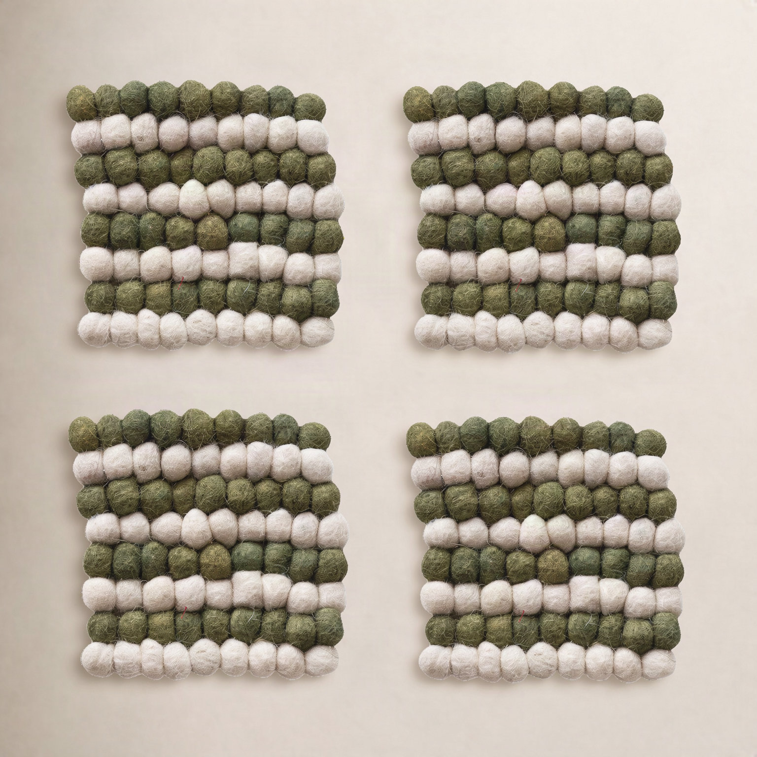 Handmade Wool Felt Coasters, Cream/Green