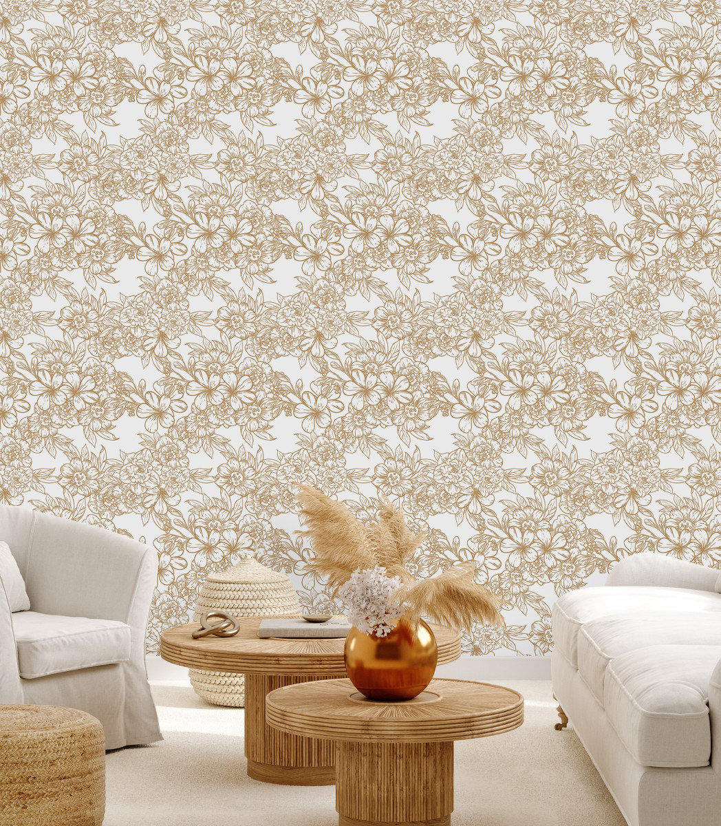 Red Barrel Studio Gold Flowers Wallpaper Peel And Stick And Prepasted ...