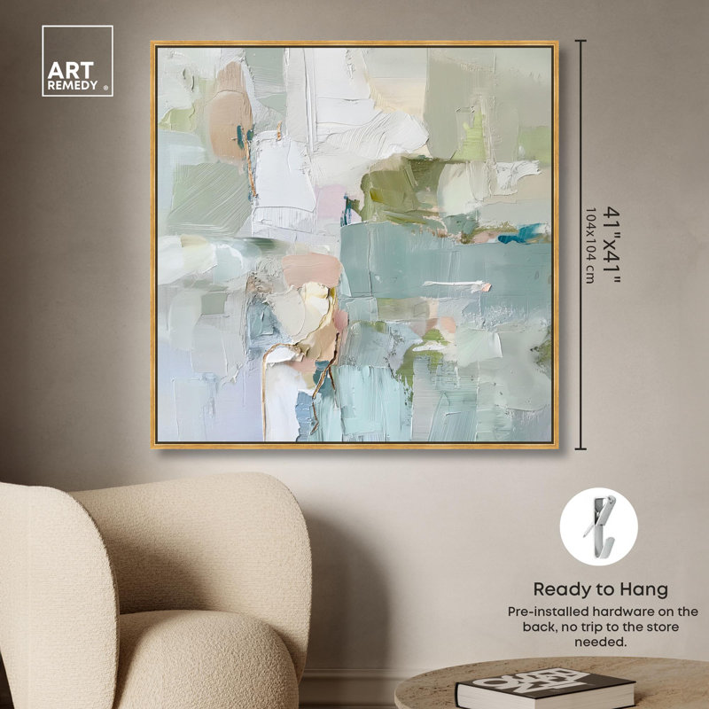 Jade Sweep I Canvas Minimal Abstracts by Art Remedy, 41" H x 41" W x 1.8" D, Gold Floater Framed