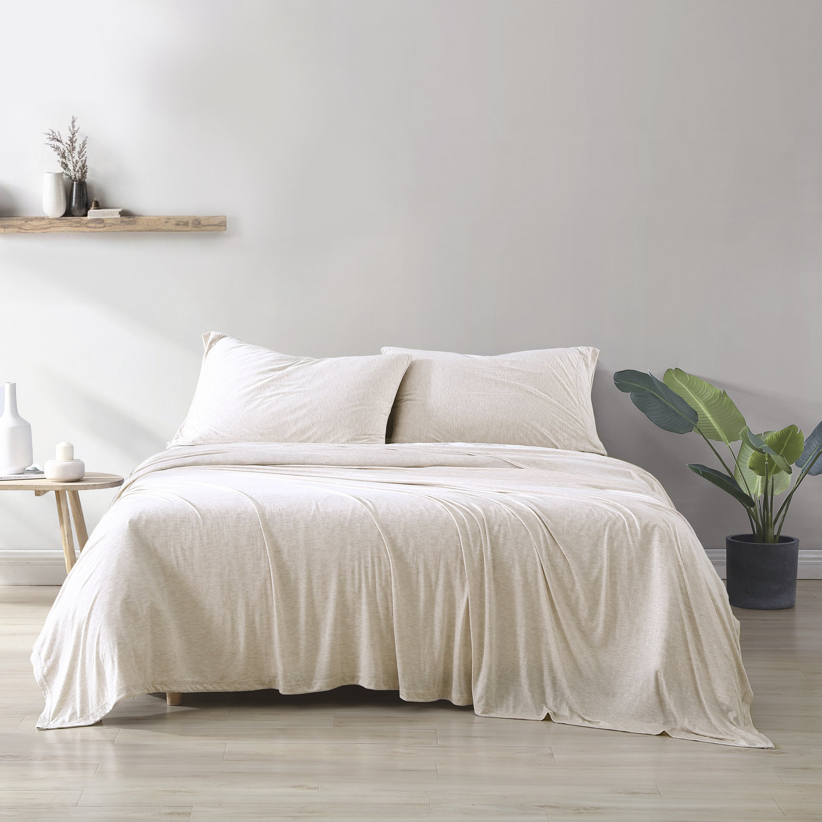 Fransen Sheet Set, Heather Oatmeal, California King Sheet Set with 2 Pillowcases