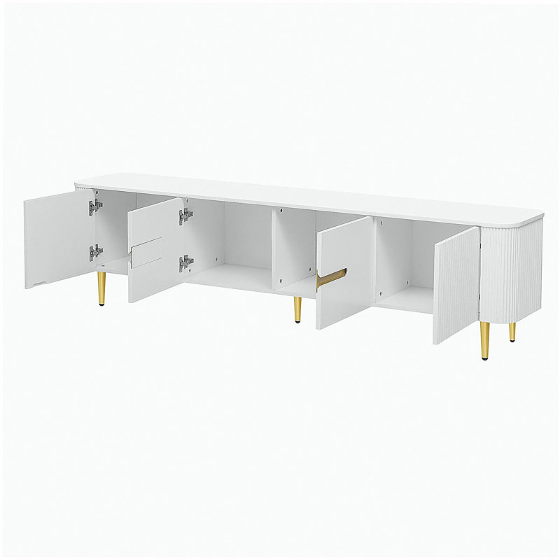 Meuble télé minimaliste pour téléviseur de 78 po ou moins de 78 po avec 4 armoires spacieuses de salon VIBE HAUS, Blanc