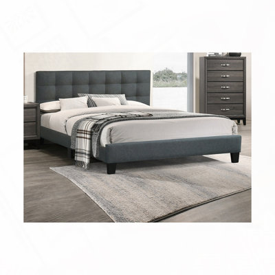 Upholstered Wooden Bed with Tufted Headboard