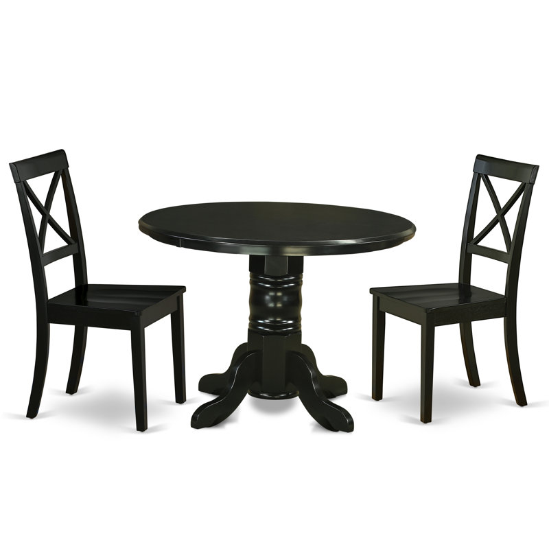 Ensemble de salle à manger 3 pièces comprenant une table de cuisine ronde avec pied central et 2 chaises, 107 x 107 cm, noir