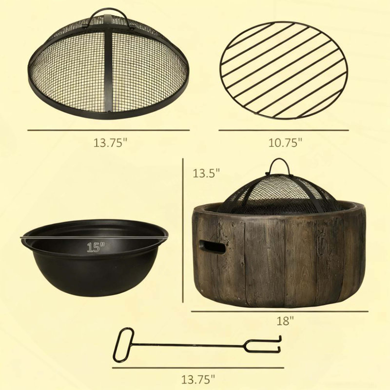 Woodgrain Design Outdoor Fire Pit,Metal Wood Burning Fireplace With Spark Cover