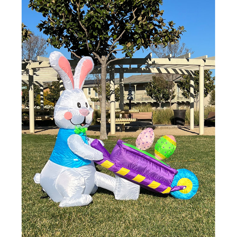 Décoration de jardin gonflable pour lapin gonflable éclairée de 4 pieds de hauteur avec 4 œufs colorés, 48 po