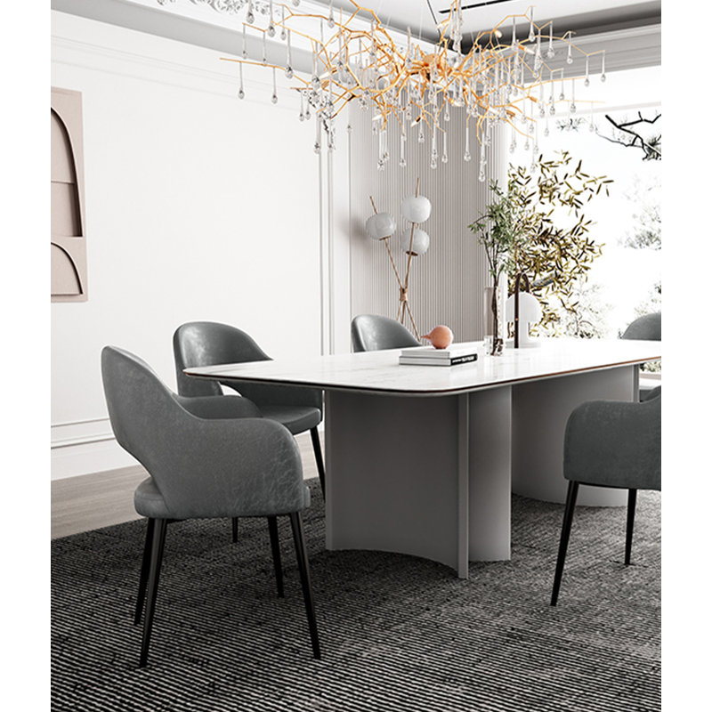 Chaise de salle à manger moderne et simple avec accoudoirs en cuir, Gris