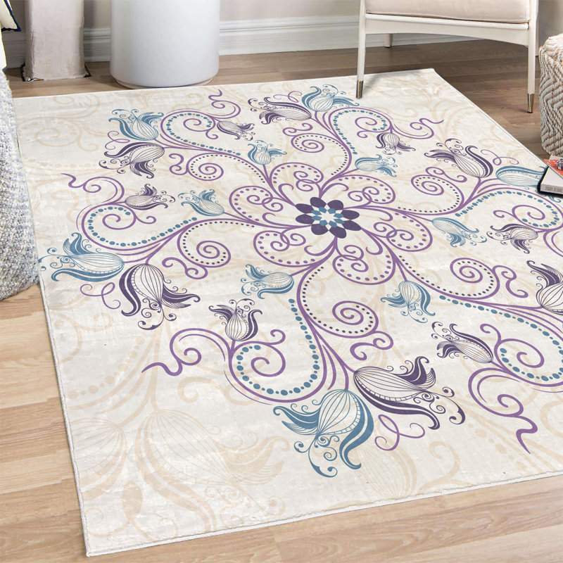 Tapis bleu ardoise / mauve, Rectangle 5 pi 2 po x 7 pi 6 po