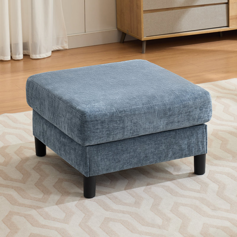 27.5" Wide Square Chenille Upholstered Ottoman， Footstool of Sectional Sofa, Blue