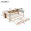 Lit plateforme simple en bois avec tablettes de rangement, lit gigogne, station de charge et tête de lit tapissier, crème-387622108-387622109