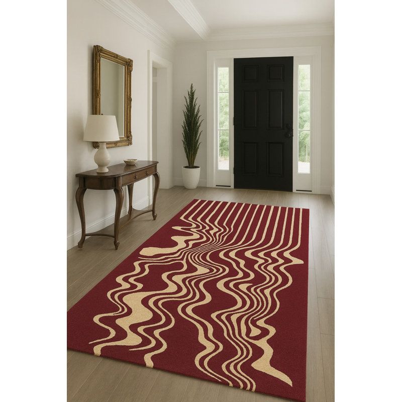 Tapis tissé à rayures rouge Mosso, 2' x 2'11"