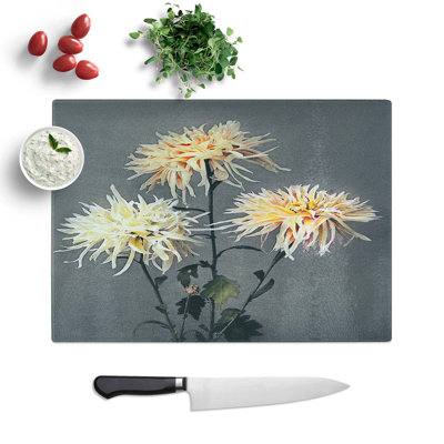 Tempered Glass Three Chrysanthemums by Ogawa Kazumasa Cutting Board